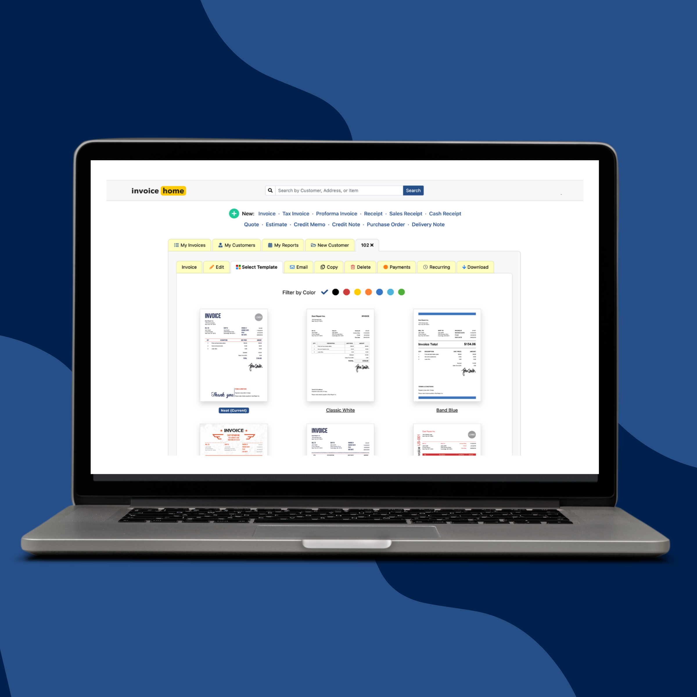 screenshot of Invoice Home